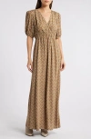 Treasure & Bond Floral Surplice V-neck Maxi Dress In Brown- Tan Tiled Floral