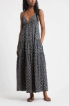 Treasure & Bond Floral Tiered Cotton Maxi Sundress In Black