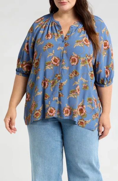 Treasure & Bond Floral Top In Blue- Pink Wander Floral