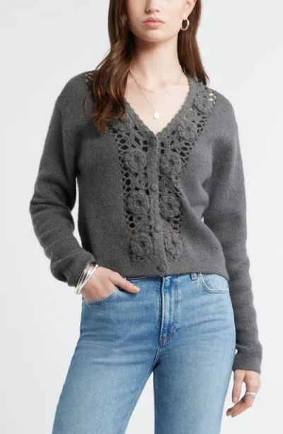 Treasure & Bond Floral Trim Cardigan In Gray