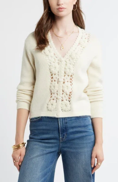 Treasure & Bond Floral Trim Cardigan In White
