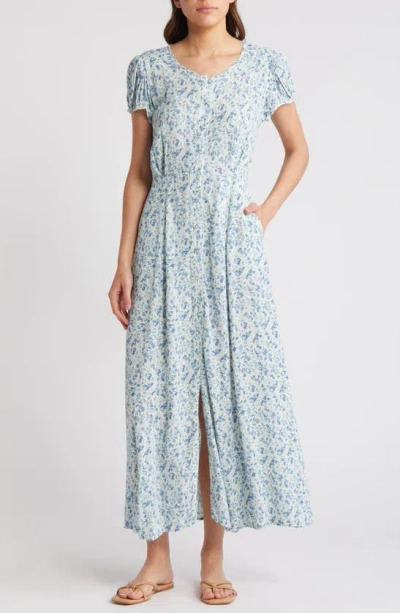 Treasure & Bond Floral Woven Maxi Dress In Ivory- Blue Harlow Blooms
