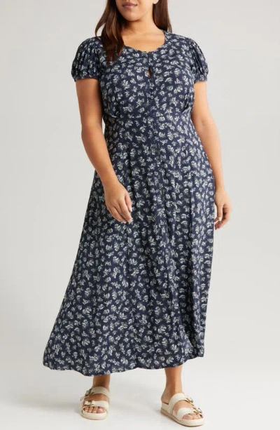 Treasure & Bond Floral Woven Maxi Dress In Navy- Beige Lillith Floral