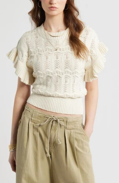 Treasure & Bond Flutter Sleeve Cotton Pointelle & Rib Sweater In Neutral