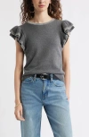 Treasure & Bond Flutter Sleeve Cotton Sweater In Gray