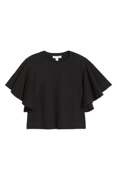 Treasure & Bond Flutter Sleeve Cotton T-shirt In Black