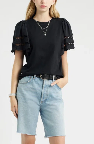 Treasure & Bond Flutter Sleeve Eyelet Top In Black
