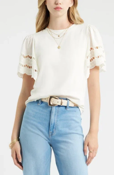 Treasure & Bond Flutter Sleeve Eyelet Top In White