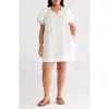 Treasure & Bond Flutter Sleeve Linen Blend Shift Dress In White