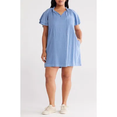 Treasure & Bond Flutter Sleeve Linen Blend Shift Dress