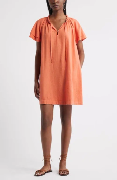 Treasure & Bond Flutter Sleeve Linen Blend Shift Minidress