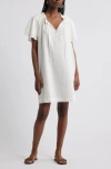 Treasure & Bond Flutter Sleeve Linen Blend Shift Minidress In White
