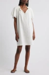 Treasure & Bond Flutter Sleeve Linen Blend Shift Minidress In White