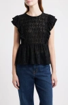 Treasure & Bond Flutter Sleeve Peplum Top In Black