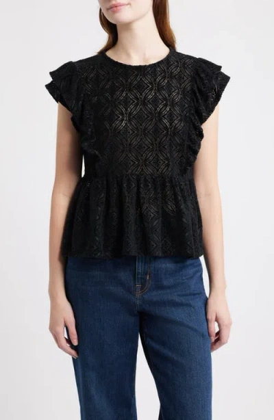 Treasure & Bond Flutter Sleeve Peplum Top In Black