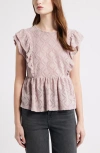 Treasure & Bond Flutter Sleeve Peplum Top In Pink