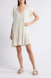 Treasure & Bond Flutter Sleeve Satin Dress In Ivory Dove