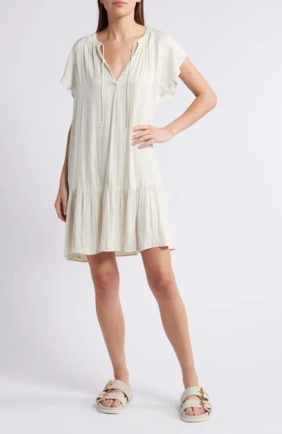 Treasure & Bond Flutter Sleeve Satin Dress In Ivory Dove