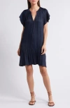 Treasure & Bond Flutter Sleeve Satin Dress In Navy Blazer