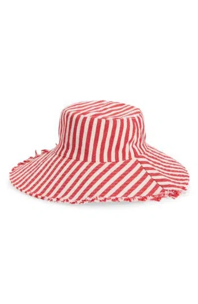 Treasure & Bond Frayed Edge Stripe Bucket Hat In Red