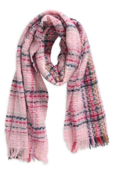 Treasure & Bond Fringe Blanket Scarf In Pink Plaid Combo
