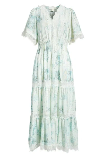 Treasure & Bond Garden Lace Trim Tiered Maxi Dress In Blue
