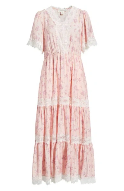 Treasure & Bond Garden Lace Trim Tiered Maxi Dress In Pink