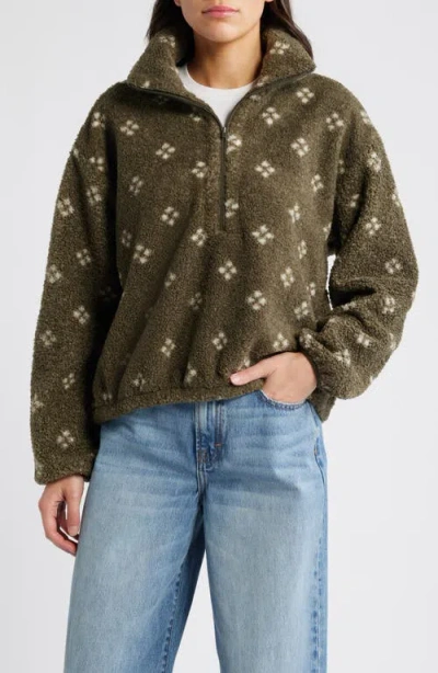 Treasure & Bond Geo Print Half Zip Fleece Pullover In Olive- Ivory Tay Geo