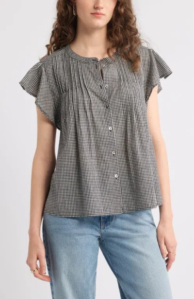 Treasure & Bond Gingham Flutter Sleeve Button-up Top