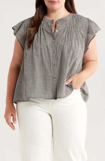 TREASURE & BOND TREASURE & BOND GINGHAM FLUTTER SLEEVE BUTTON-UP TOP