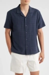 Treasure & Bond Grid Eyelet Cotton Camp Shirt In Blue