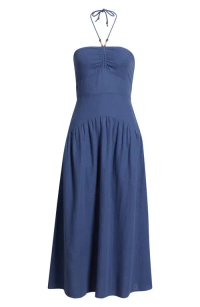 Treasure & Bond Halter Neck Drop Waist Linen Blend Maxi Dress In Blue