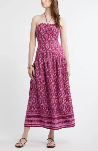 Treasure & Bond Halter Neck Drop Waist Linen Blend Maxi Dress In Pink