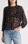 Treasure & Bond High Neck Chiffon Top In Black- Olive Abstract Bouque