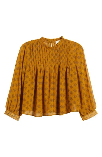 Treasure & Bond High Neck Chiffon Top In Brown- Navy Sprout Ditsy