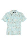 Treasure & Bond Kids' Button-up Camp Shirt In Teal Turquoise Daisy Toss