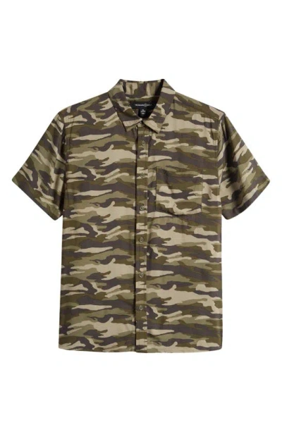 Treasure & Bond Kids' Camo Print Short Sleeve Button-up Shirt In Olive Sarma Camo