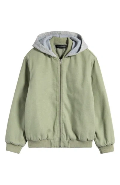 Treasure & Bond Kids' Cotton Canvas Zip-up Hooded Bomber Jacket In Olive Branch