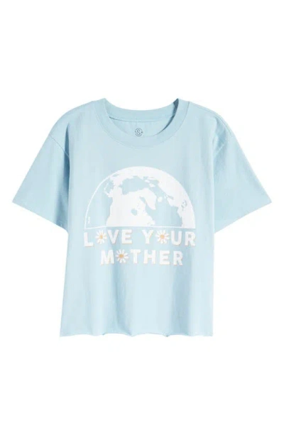 Treasure & Bond Kids' Cotton Crop Graphic T-shirt In Blue Planet Love