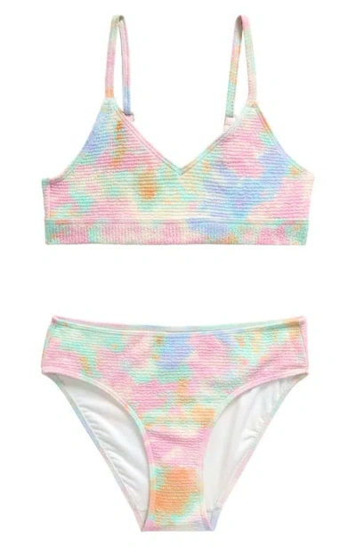 Treasure & Bond Kids' Crinkle Two-piece Swimsuit In Pink Lavender Tie Dye Print