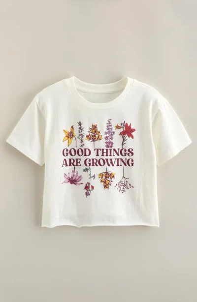 Treasure & Bond Kids' Crop Cotton Graphic T-shirt In White