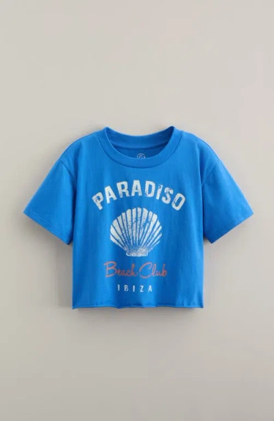 Treasure & Bond Kids' Crop Cotton Graphic T-shirt In Blue