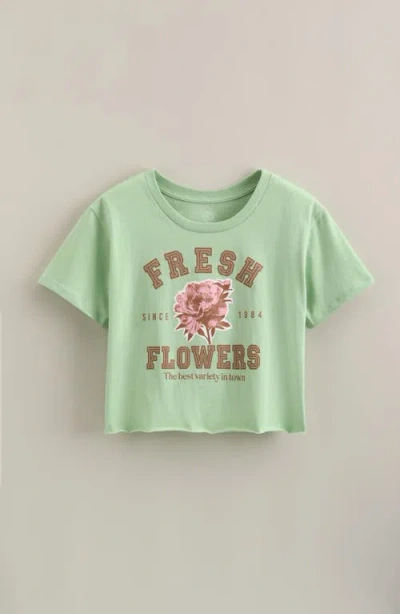 Treasure & Bond Kids' Crop Cotton Graphic T-shirt In Green