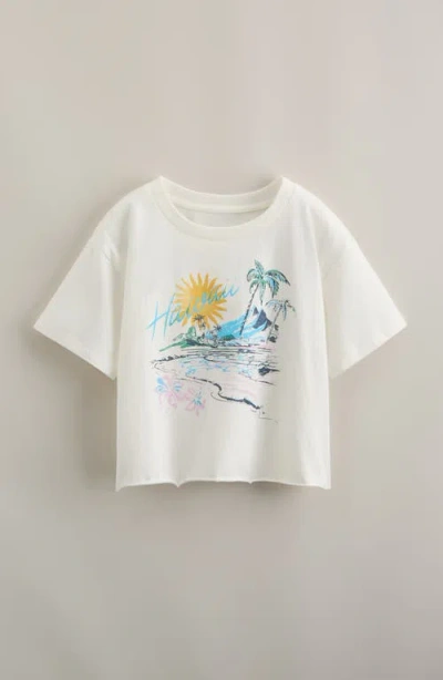 Treasure & Bond Kids' Crop Cotton Graphic T-shirt In White