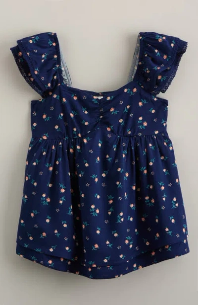 Treasure & Bond Kids' Ditsy Floral Ruffle Sleeve Top In Blue