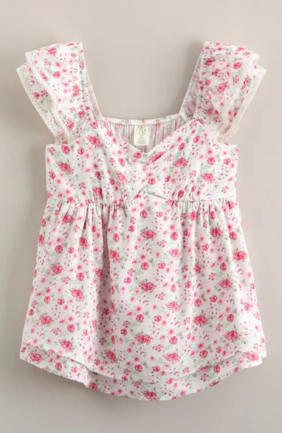 Treasure & Bond Kids' Ditsy Floral Ruffle Sleeve Top In Pink