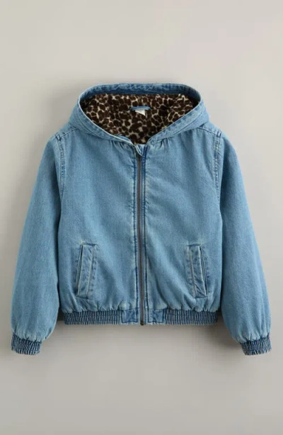Treasure & Bond Kids' Fleece Lined Hooded Denim Jacket In Blue