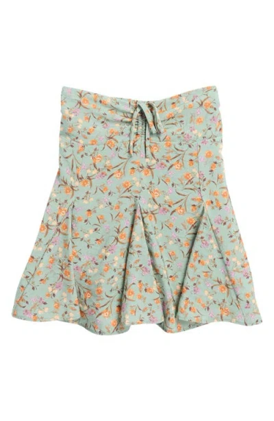 Treasure & Bond Kids' Floral Ruched Waist Skort In Green Lilypad Folk Floral