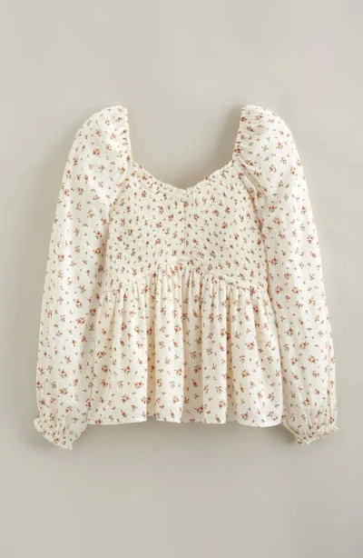 Treasure & Bond Kids' Floral Smocked Peplum Top In Neutral
