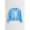 Treasure & Bond Kids' Graphic Raw Hem Crop Crewneck Sweatshirt In Blue Boarding Rolling Stones